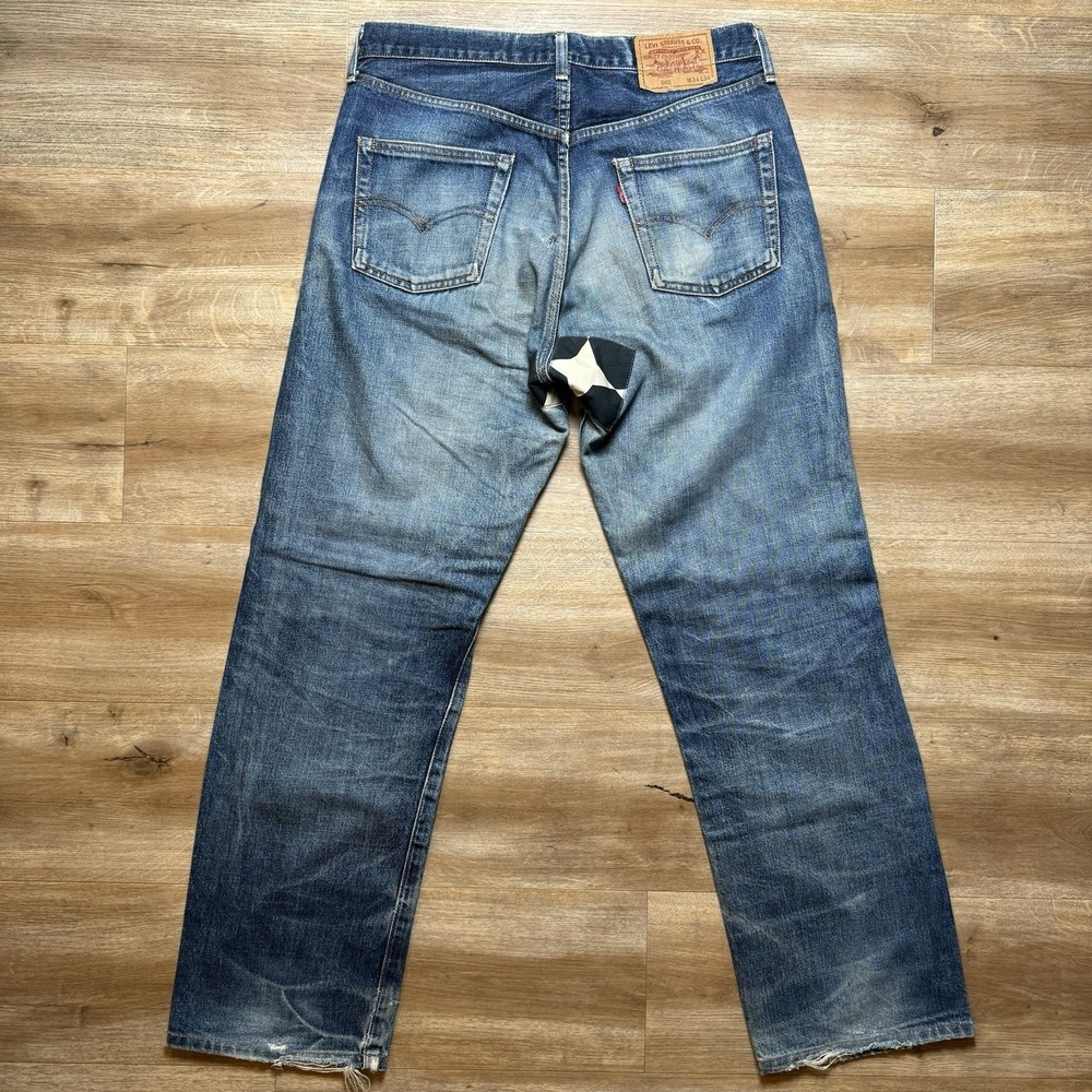 Vintage Levi's 502xx Jeans Mens 32x30 Blue Custom Patchwork Big E Talon Zip - Picture 2 of 16